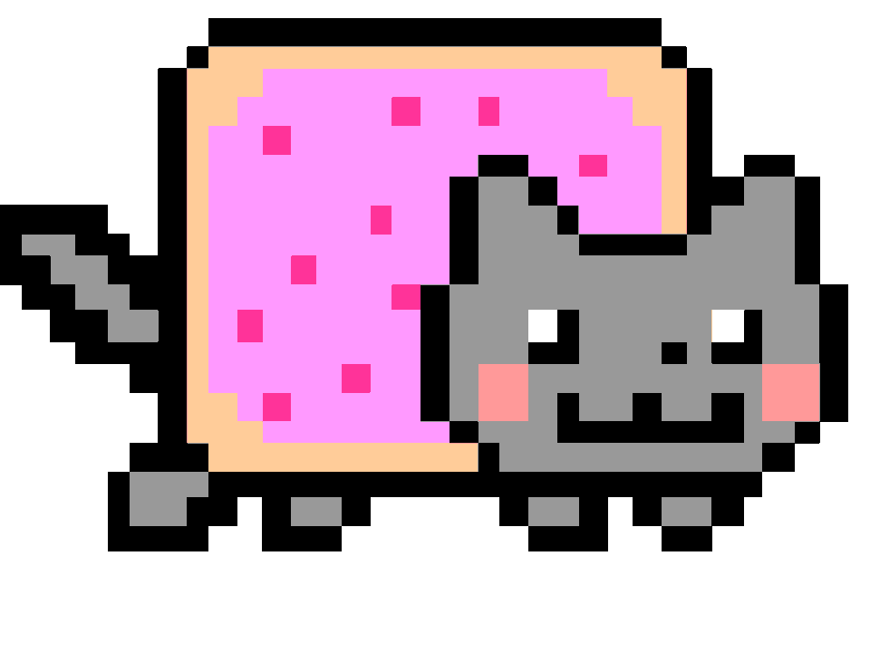 Nyan Cat flying through space with a rainbow trail